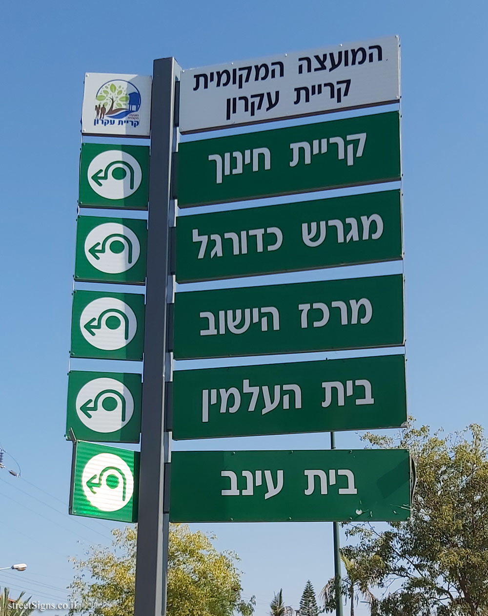 Kiryat Ekron - A direction sign pointing to places in the locality