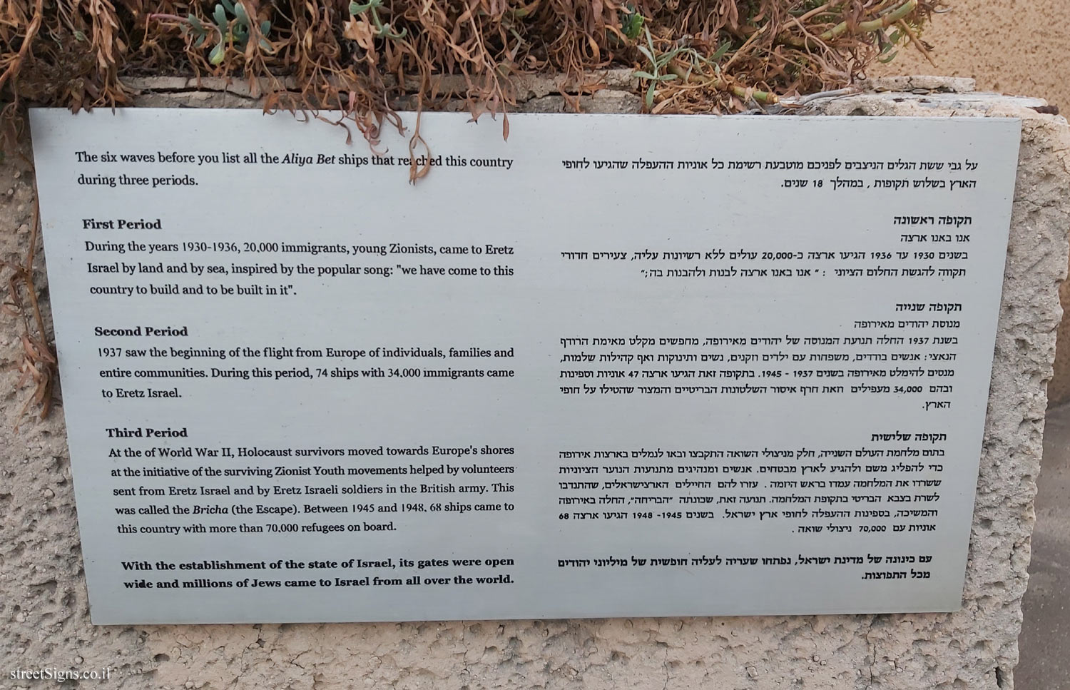 Tel Aviv - London Garden - The story of the illegal immigration - The periods of immigration