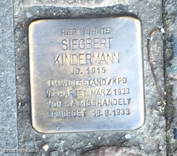 Berlin - Memorial plaques (Stolpersteine) for Siegbert Kindermann who perished in the Holocaust