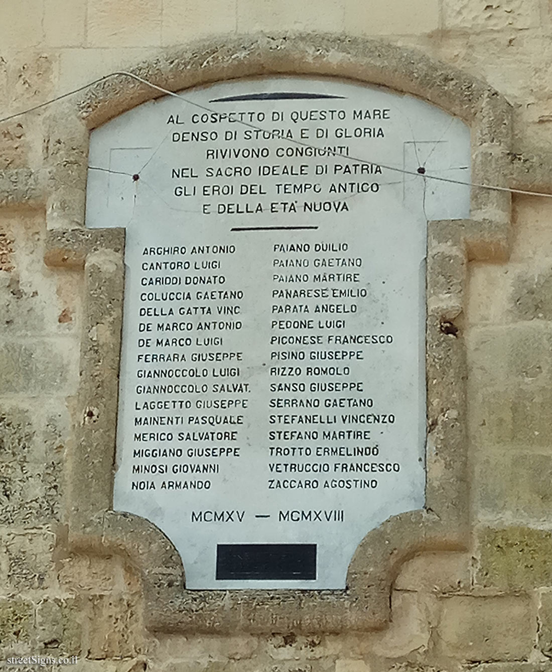 Otranto  - a memorial plaque to the citizens of the city who fell in the First World War