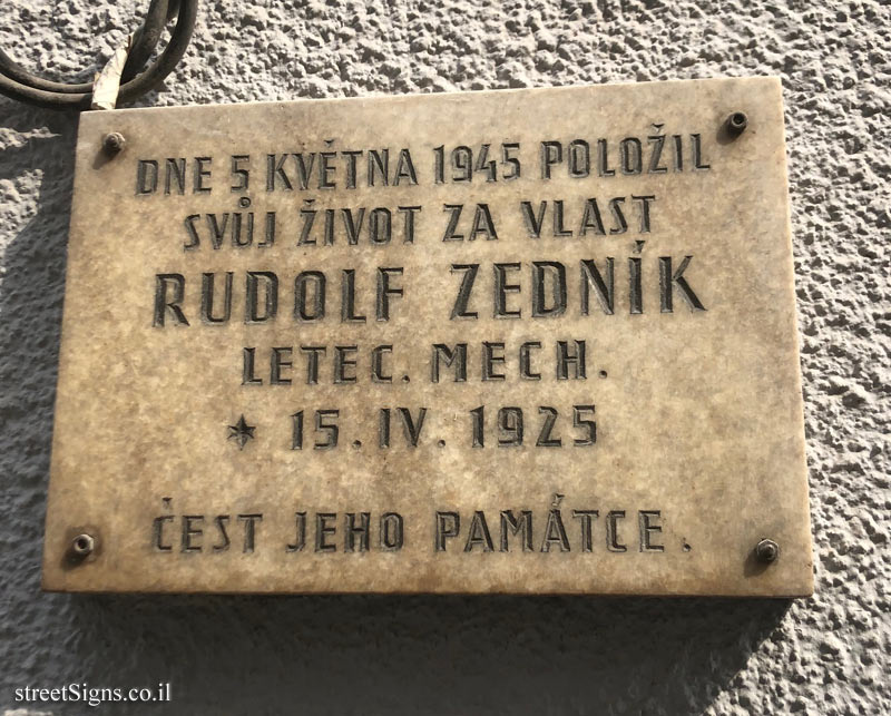 Prague - Memorial plaque for RUDOLF ZEDNÍK