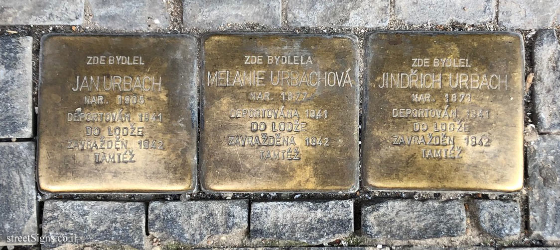 Prague - Memorial plaques (Stolpersteine) for the Auerbach family who perished in the Holocaust