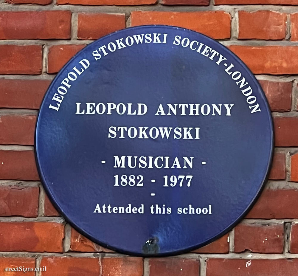 London - A memorial plaque at the school where the conductor, Leopold Stokowski, studied