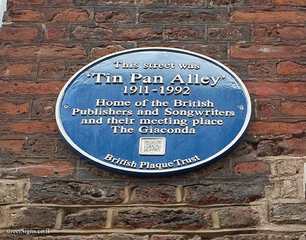 London - a sign commemorating the meeting place of publishers and songwriters - Tin Pan Alley