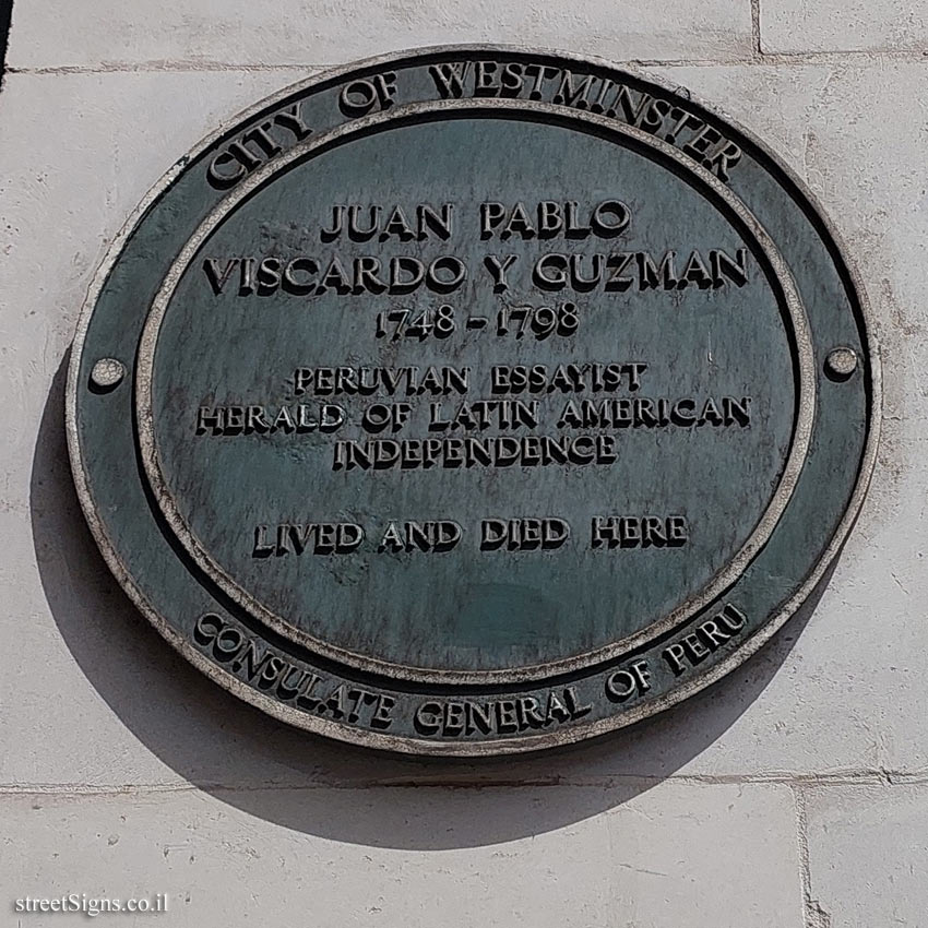 London - Commemorative plaque in the place where the writer and freedom fighter Guzmán lived