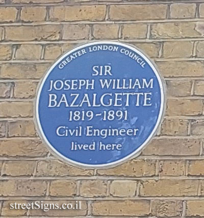 London - commemorative plaque at the place where the engineer Joseph Bazalgette lived