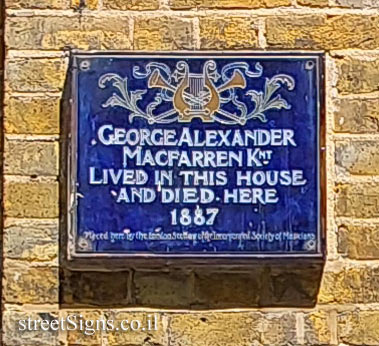 London - A memorial plaque in the house where the musician George Alexander Macfarren lived