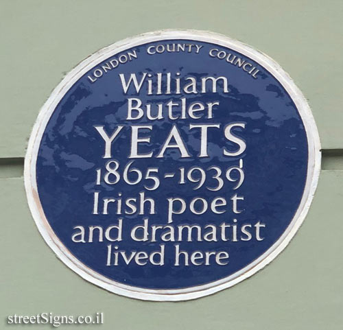 London - Memorial plaque at the residence of William Butler Yeats