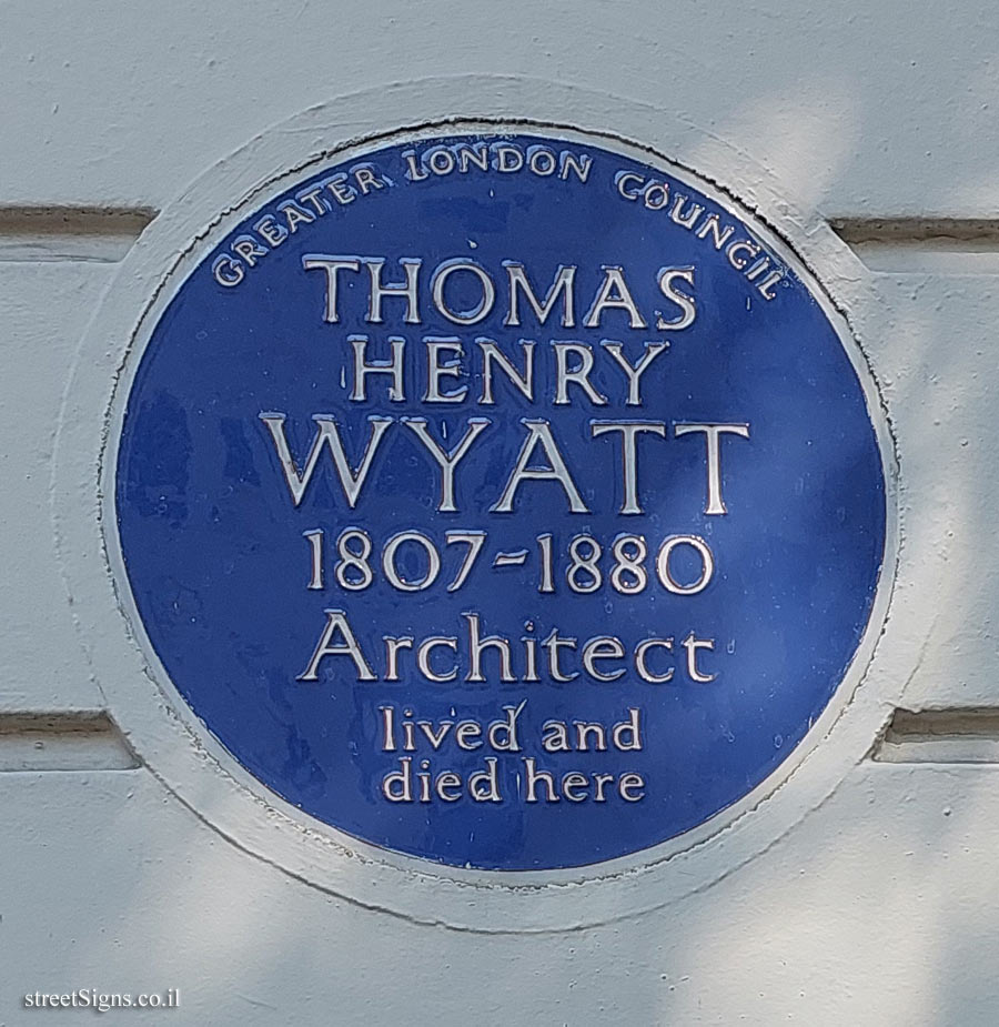 London - Commemorative plaque in the house where the architect Thomas Henry Wyatt lived
