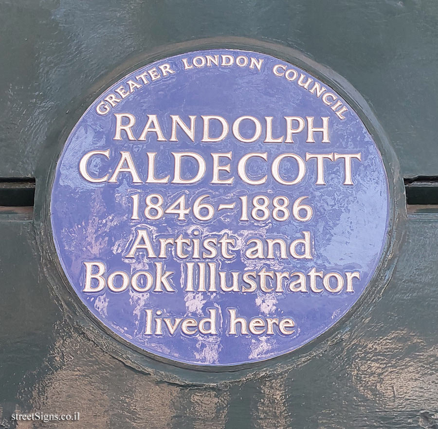 London - commemorative plaque in the place where the illustrator Randolph Caldecott lived