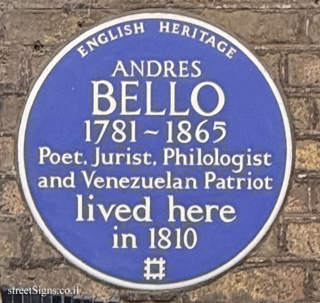 London - the house where the legislator, diplomat and poet Andrés Bello lived