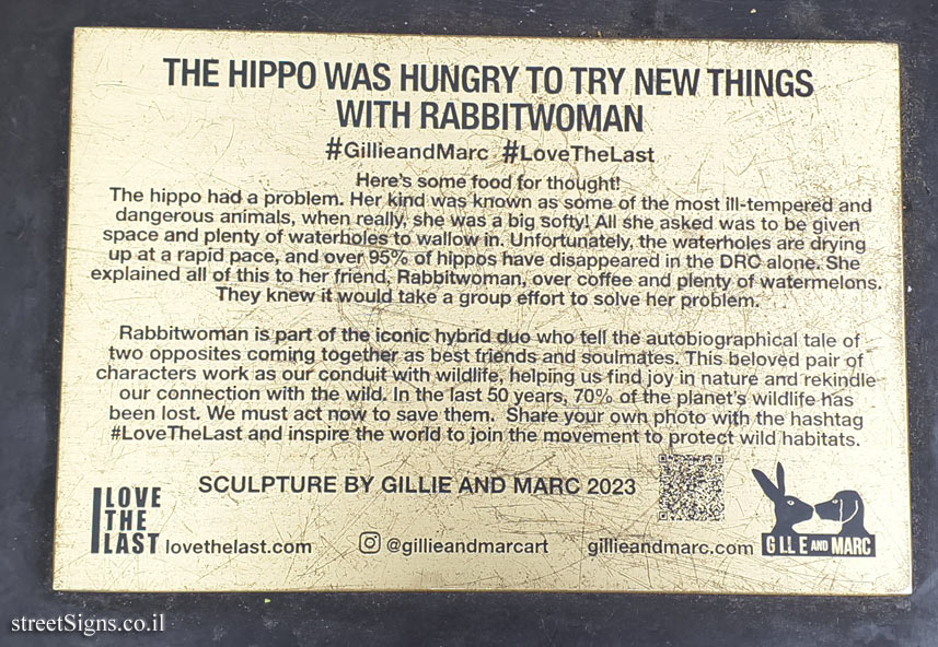 London - "The Hippo and the Rabbit Woman" outdoor sculpture by Gillie and Marc