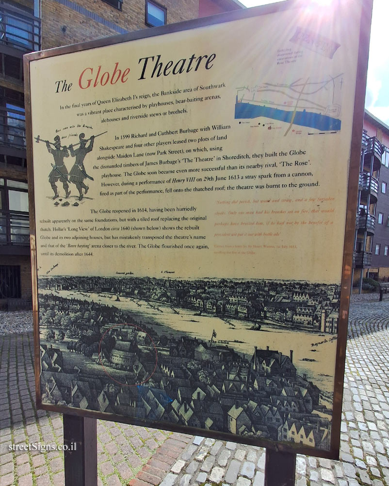 London - Information about the Globe Theatre at the location where the theatre was located - Sign 2