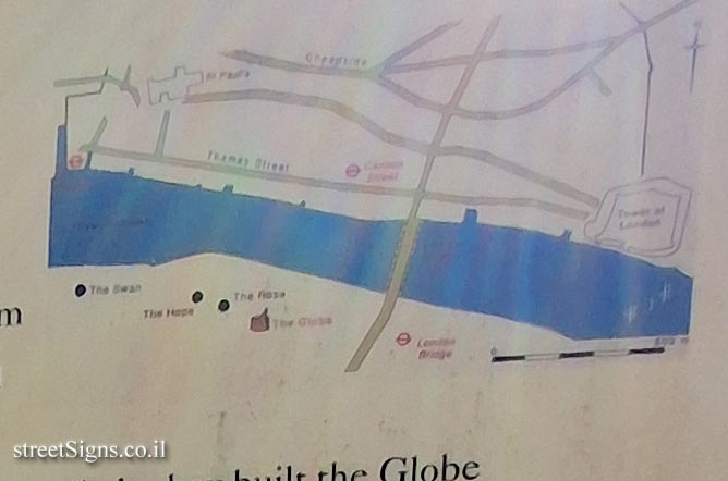 London - Information about the Globe Theatre at the location where the theatre was located - Map of the area