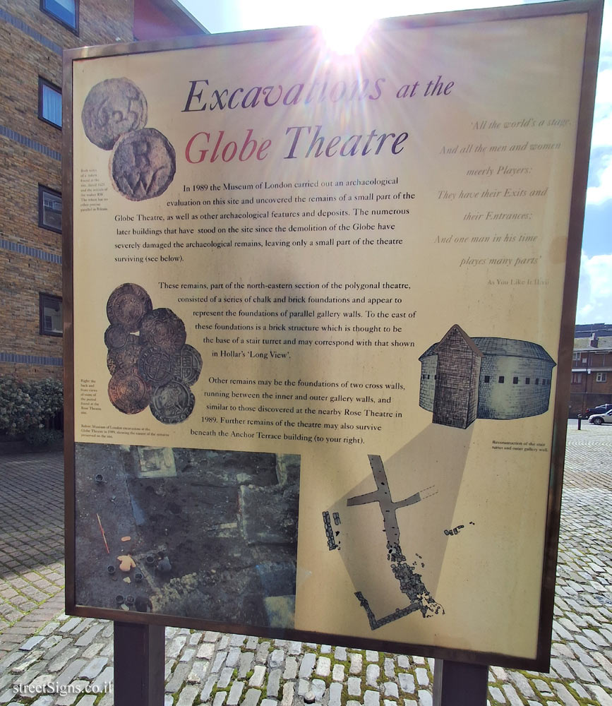 London - Information about the Globe Theatre at the location where the theatre was located - Sign 3