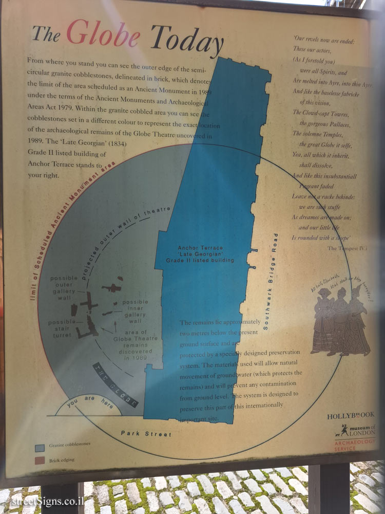 London - Information about the Globe Theatre at the location where the theatre was located - Sign 4