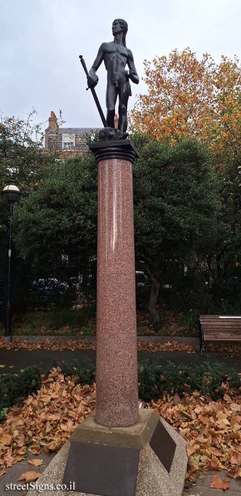 London - "The Boy David" statue commemorating the Machine Gun Corps in World War I - 52 Chelsea Embankment, London SW3 5RJ, UK