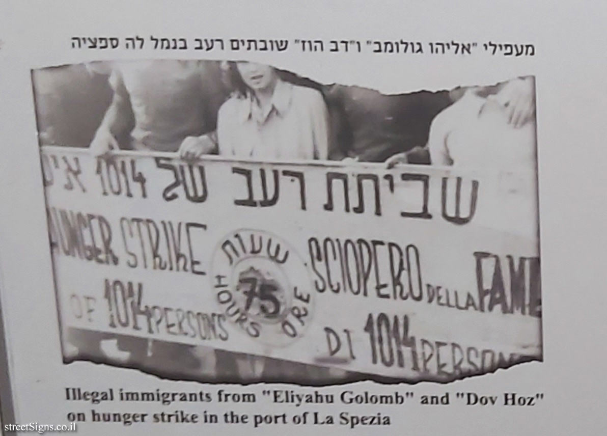 Illegal immigrants from "Eliyahu Golomb" and "Dov Hoz" on hunger strike in the port of La Spezia - London Garden - The story of the illegal immigration - HaYarkon St 83, Tel Aviv-Yafo, Israel