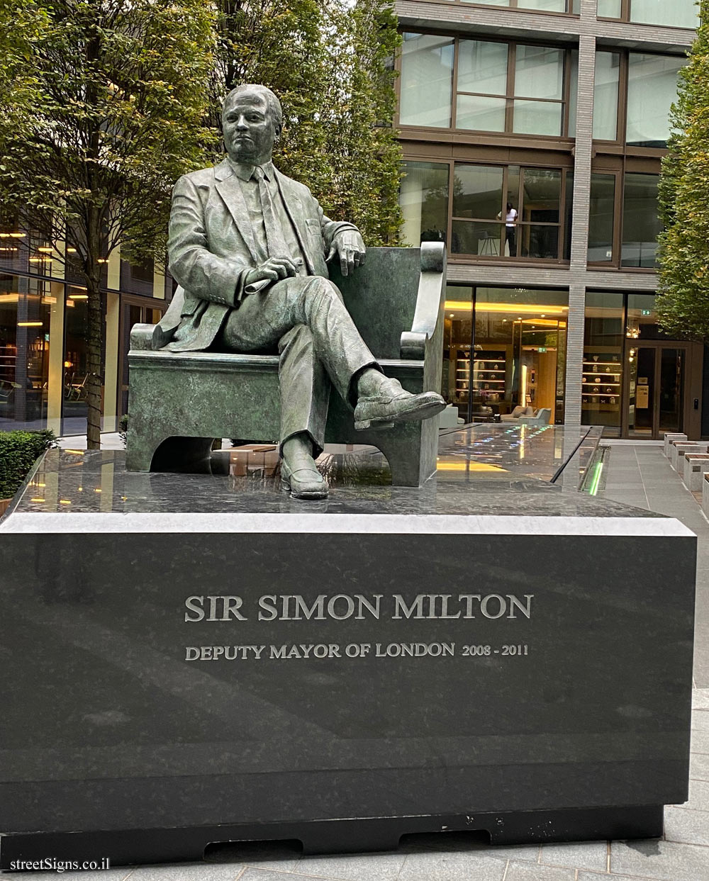 London - A memorial statue of Sir Simon Milton - Sir Simon Milton Statue, One Tower Bridge, London SE1 2RL, UK