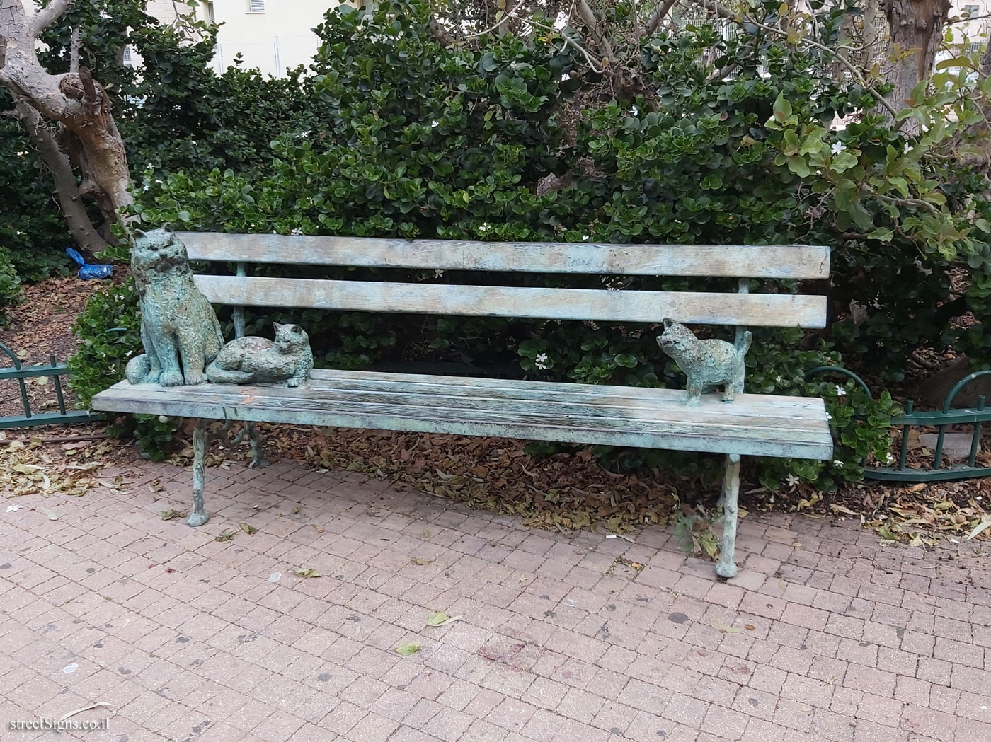 Holon - Story Garden - Two cats on one bench - Nurit St 9, Holon, Israel