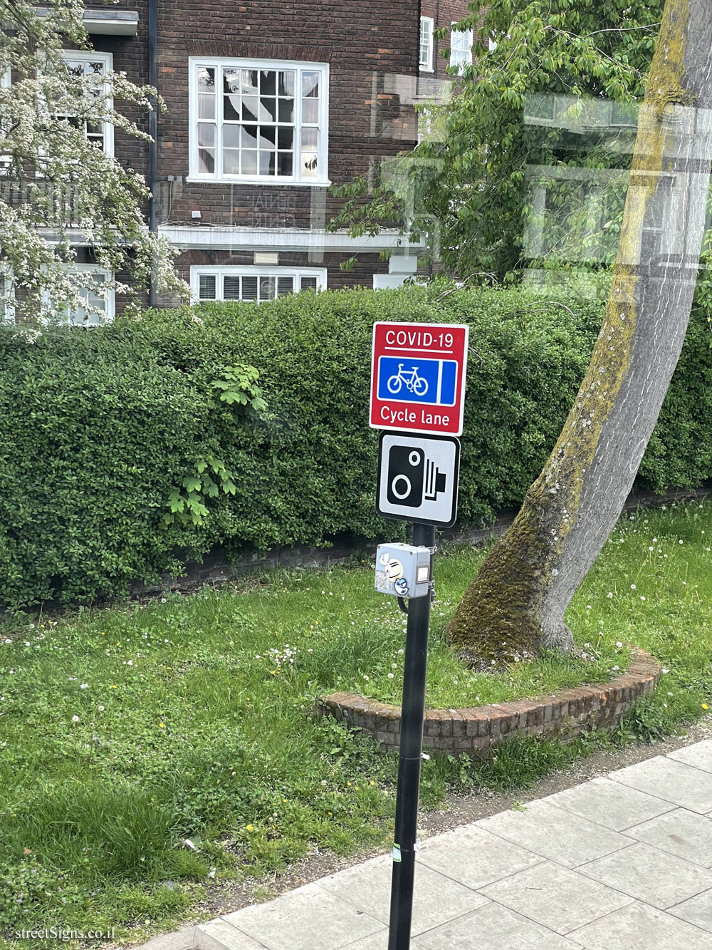 London - A bicycle lane during the Corona virus - Eton Place, Eton College Rd, Chalk Farm, London NW3 2BT, UK