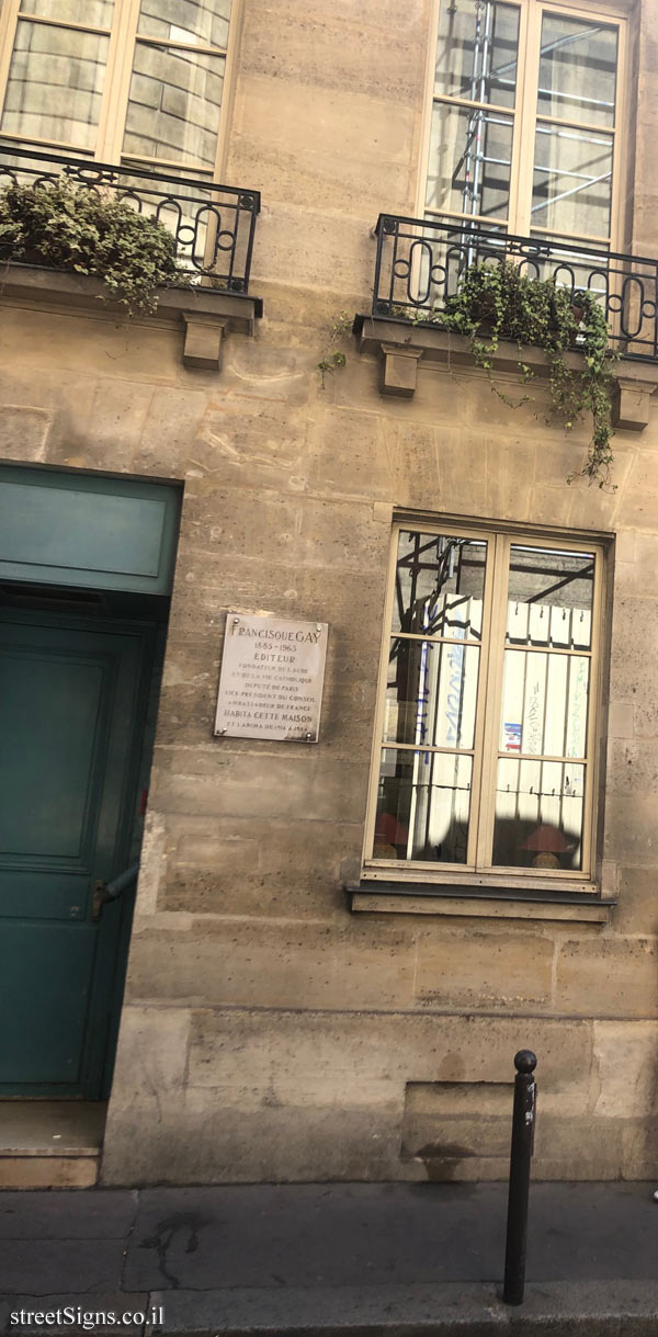 Paris - Memorial plaque to Francisque Gay - 3 Rue Garancière, 75006 Paris, France