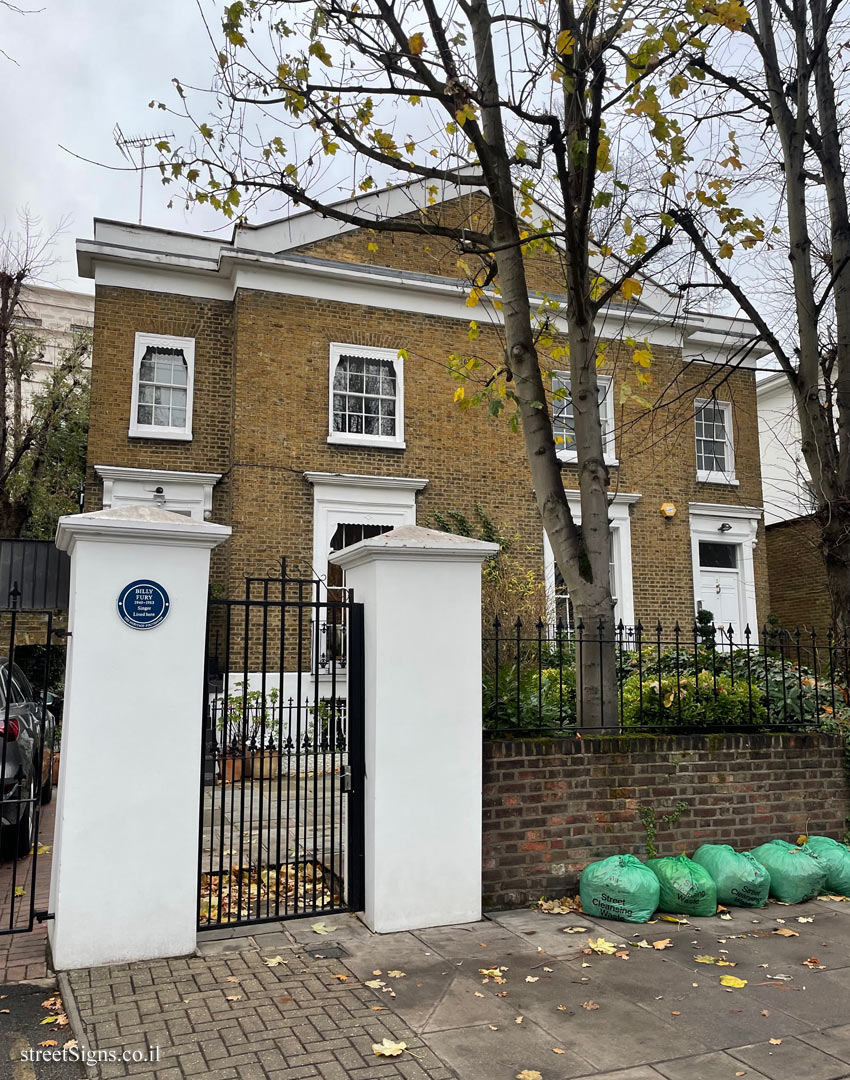 London - A memorial plaque where the singer Billy Fury lived - 1 Cavendish Ave, London NW8 9JE, UK