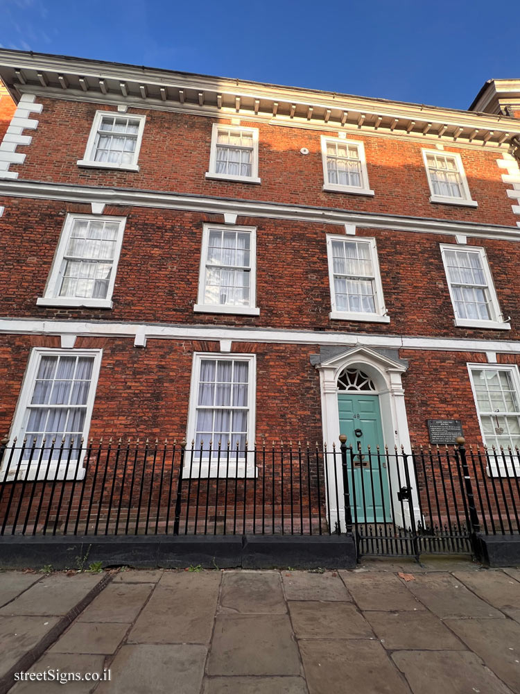 York - A commemorative plaque in the house where philanthropist Joseph Rowntree lived - 49 Bootham, York YO30 7BT, UK