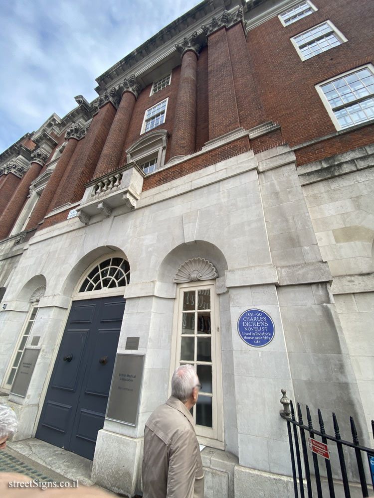 London - commemorative plaque in the house where Charles Dickens lived in the years 1851-1860 - 20 Tavistock Square, London WC1H 9HW, UK