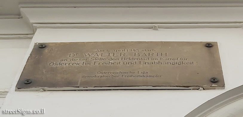 Vienna - commemorative plaque at the place where the freedom fighter Walter Bart was shot - Bösendorferstraße 4, 1010 Wien, Austria