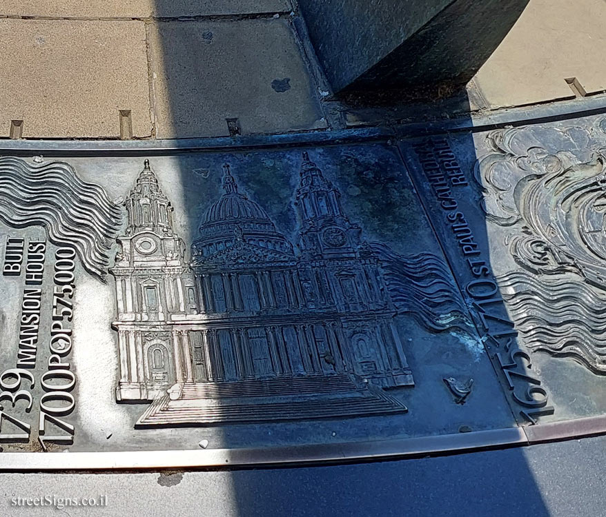 London - Sundial at Tower Hill Station - St Pauls Cathedral Rebuilt