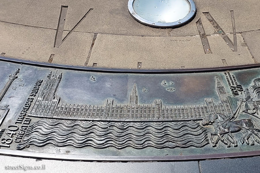 London - Sundial at Tower Hill Station - House Of Parliament Rebuilt