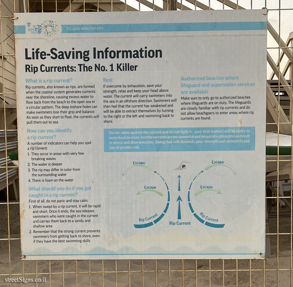 Tel Aviv - Mezizim Beach - life saving information - Rip current - 3QVC+J6 Tel Aviv-Yafo, Israel