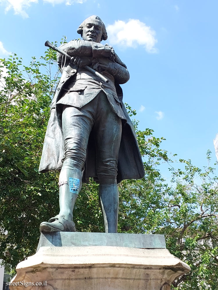 Paris - a commemorative statue of the Polymath Pierre Beaumarchais - 8 Rue Saint-Antoine, 75004 Paris, France