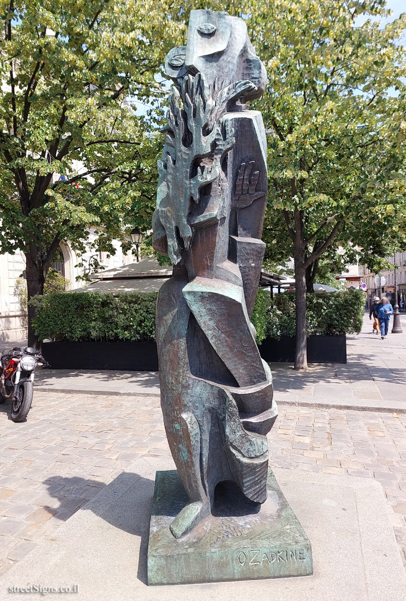 Paris - "Prometheus" outdoor sculpture by Ossip Zadkine - 4 Pl. Saint-Germain des Prés, 75006 Paris, France