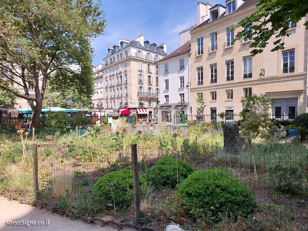 Paris - Commemorative plaque to politician Laurent Prache in the garden that bears his name - Square Laurent-Prache, 1 Pl. Saint-Germain des Prés, 75006 Paris, France