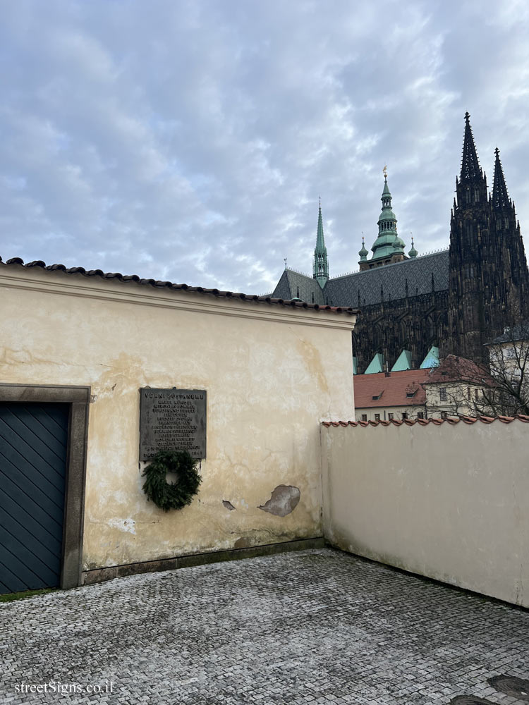 Prague - Plaque commemorating the 21 young men executed by the Nazis in the Prague Uprising - U Prašného mostu 49/2, 118 00 Praha 1-Hradčany, Czechia