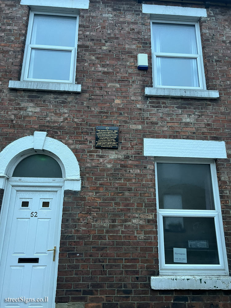 Durham - Memorial plaque to Isidore Newman, a British secret agent in World War II - 52 Hawthorn Terrace, Durham DH1 4EQ, UK