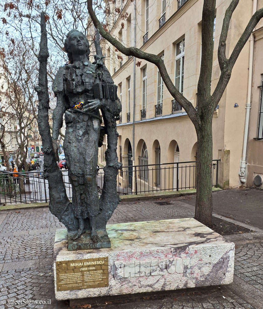 Paris - a commemorative statue for the Romanian poet Mihai Eminescu - 14 Rue Jean de Beauvais, 75005 Paris, France