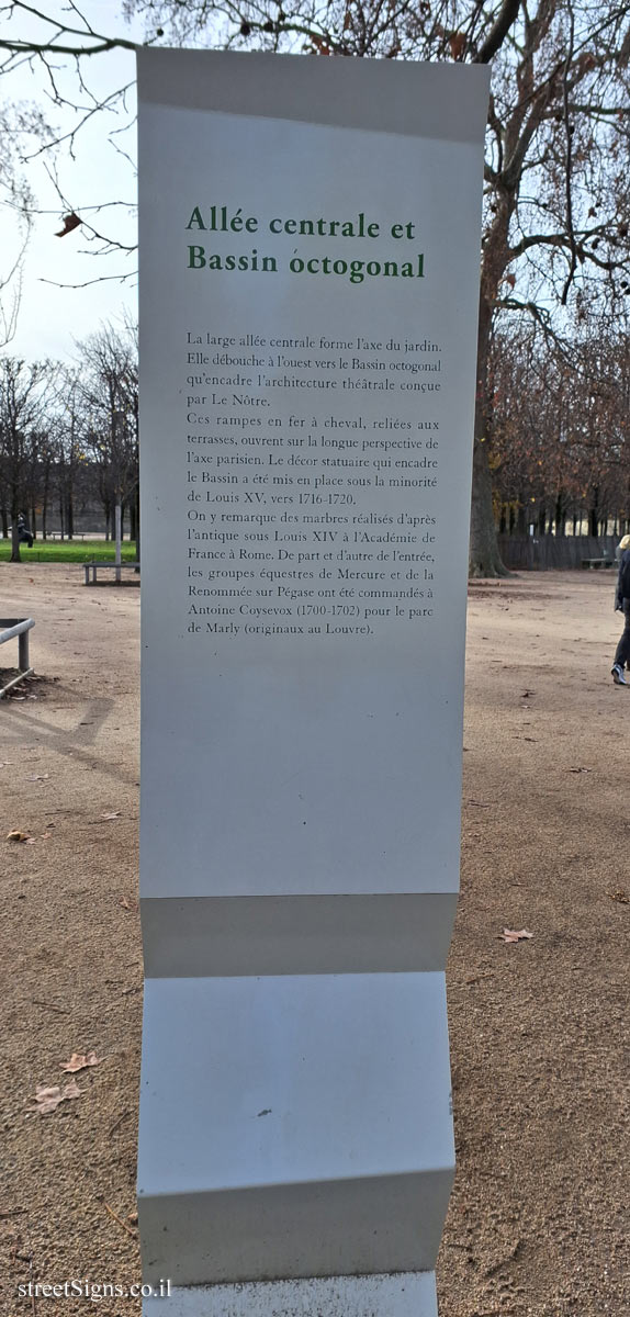 Paris - Tuileries Gardens - direction sign - the central passage and the octagonal basin