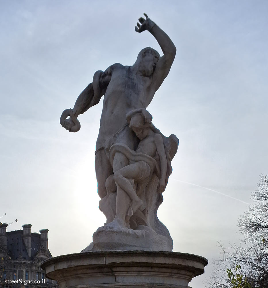 Paris - Tuileries Gardens - "Man And His Misery" outdoor sculpture by Jean-Baptiste Hugues - Louvre - Tuileries, Paris, France