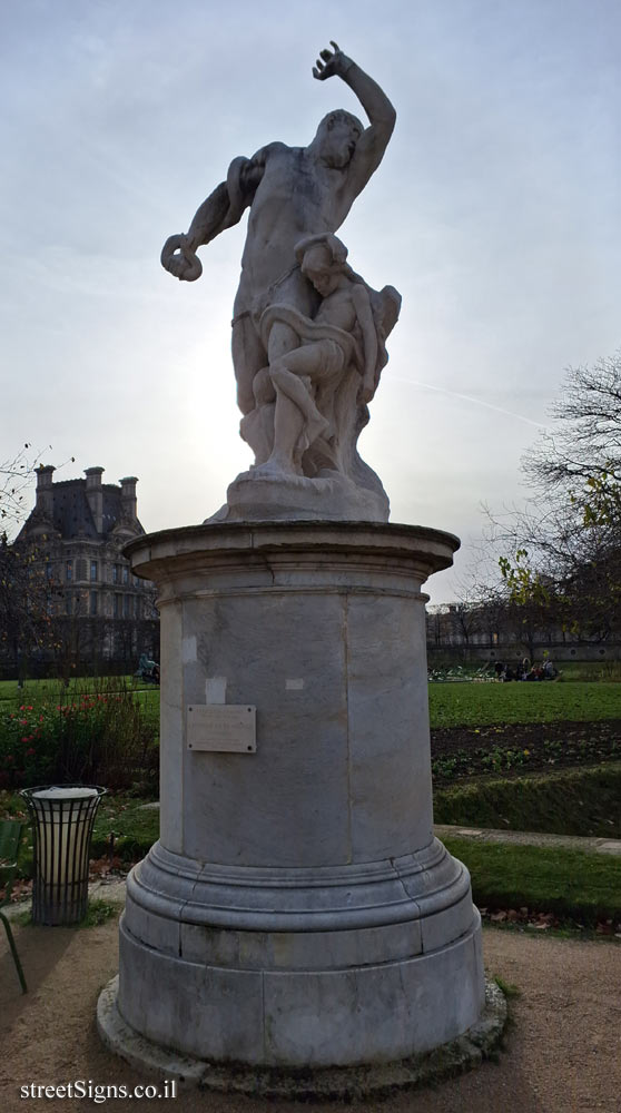 Paris - Tuileries Gardens - "Man And His Misery" outdoor sculpture by Jean-Baptiste Hugues - Louvre - Tuileries, Paris, France