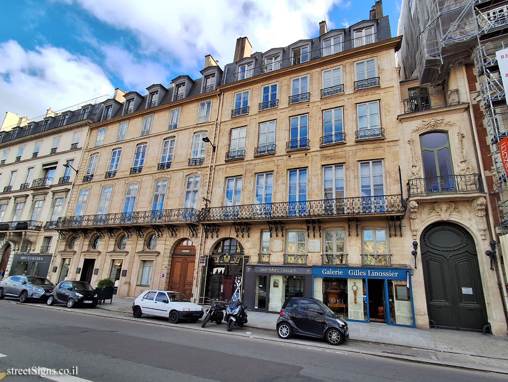 Paris - the house where the painter Jean-Auguste-Dominique Ingres lived and died - 11 Quai Voltaire, 75007 Paris, France