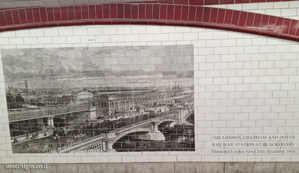 London - Historical Illustrations of Blackfriars Bridge in the Underpass - A view of the new bridge and the train station (1863)