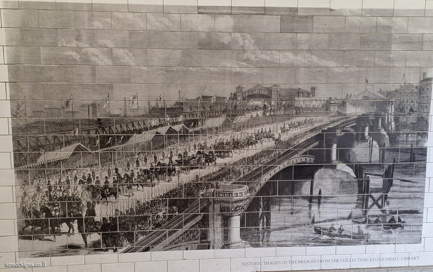 London - Historical Illustrations of Blackfriars Bridge in the Underpass - The opening of the new bridge by Queen Victoria (1869)