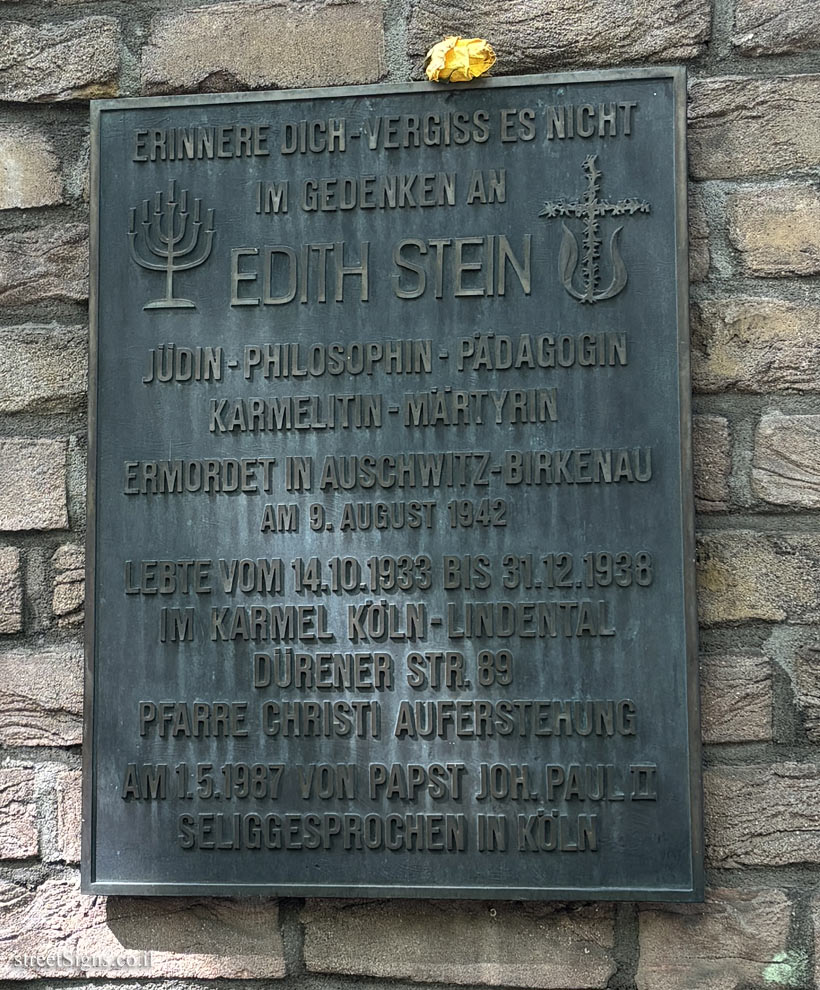 Cologne - Memorial plaque to Edith Stein - philosopher, nun and saint