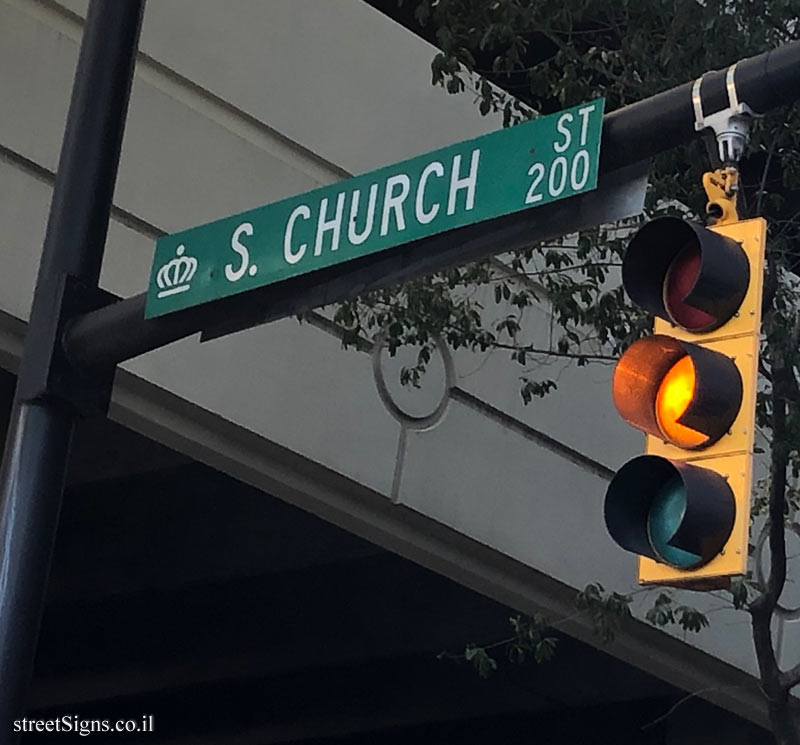 Charlotte - South Church Street - Street sign on a traffic light pole