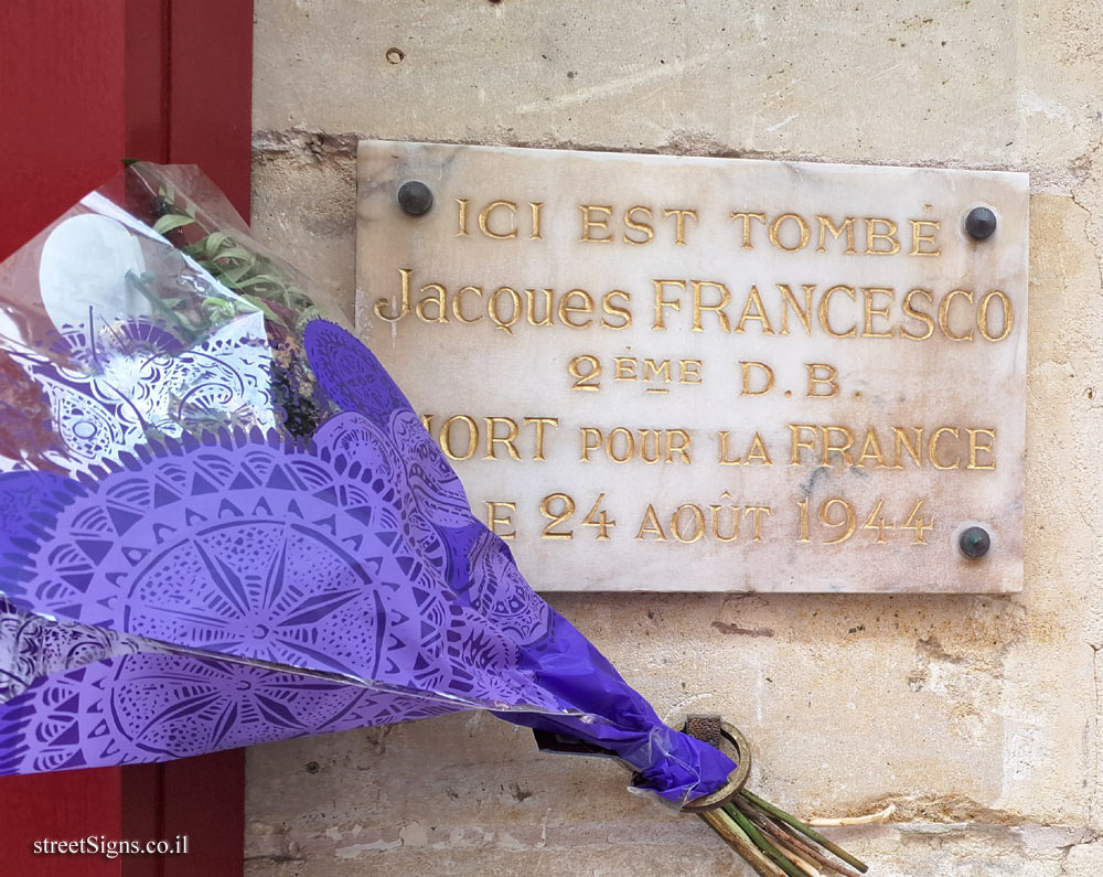 Paris - The place where Jacques Francesco fell in the battle for the liberation of Paris