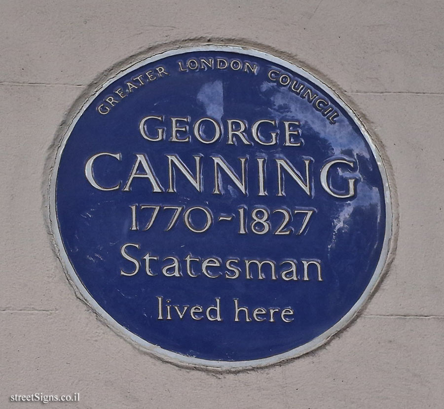 London - Blue Plaque at the Home of Statesman George Canning