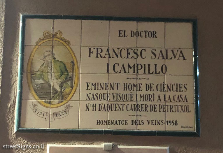 Barcelona - A memorial plaque in the home of  Francisco Salva Campillo